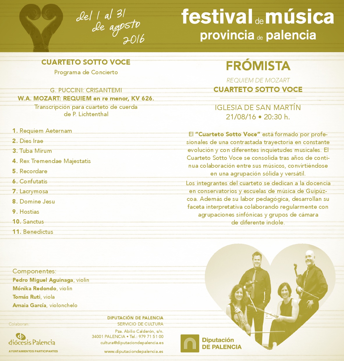 programa concierto cuarteto de cuerda Sotto Voce en Frómista