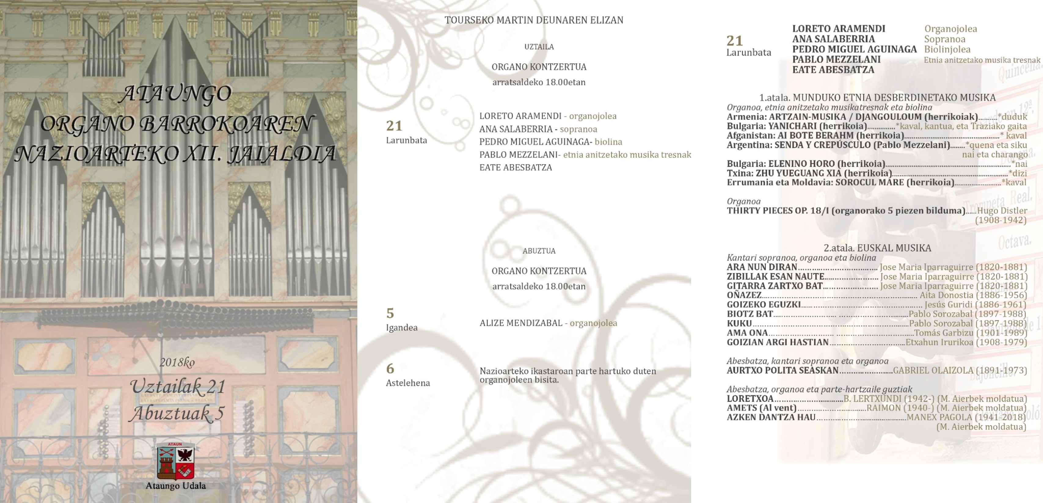 Kontzertua Ataungo organo barrokoaren XII. Nazioarteko Jaialdian